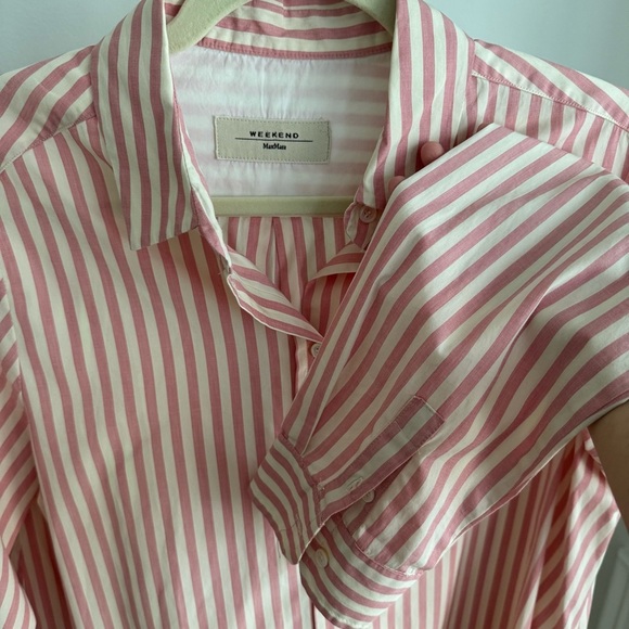 NWOT Weekend Max Mara Pink and White 100% Cotton Button Down Shirt size 12 - Picture 6 of 7